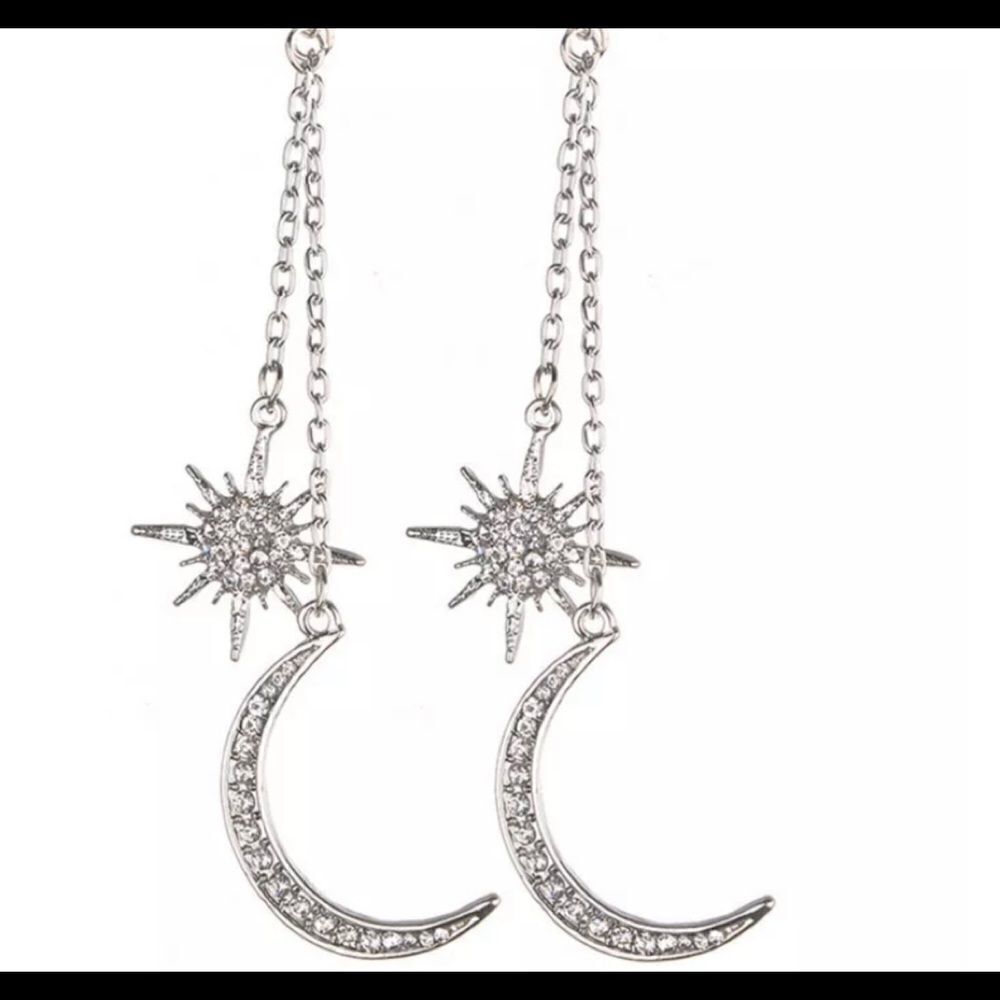 + Silver Moon & Star Stud Dangling Earrings